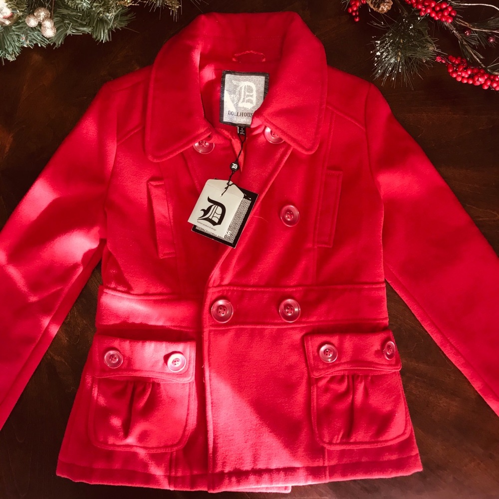 NWT Dollhouse Girl’s Red Pea Coat